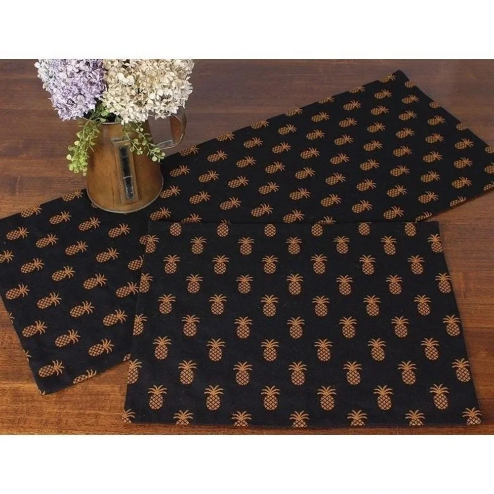 Primitive Colonial Coverlet Pineapple Town Black Placemat 14x18